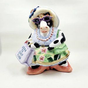 Fitz and Floyd Born to Shop Coinbank Fun Funds Cow in Dress Ceramic
